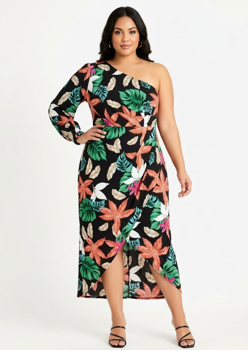 2XL Dress Tropical - Black